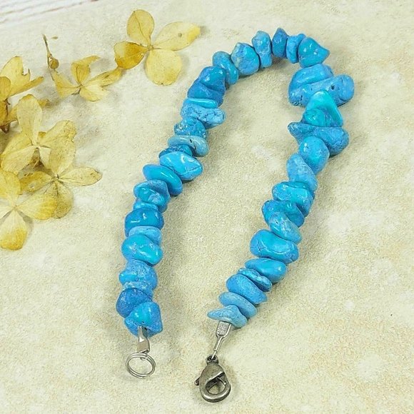 Blue Stones Beaded Bracelet Natural Gemstones Beads Jewelry Jewel Trinket Gift - Picture 7 of 9